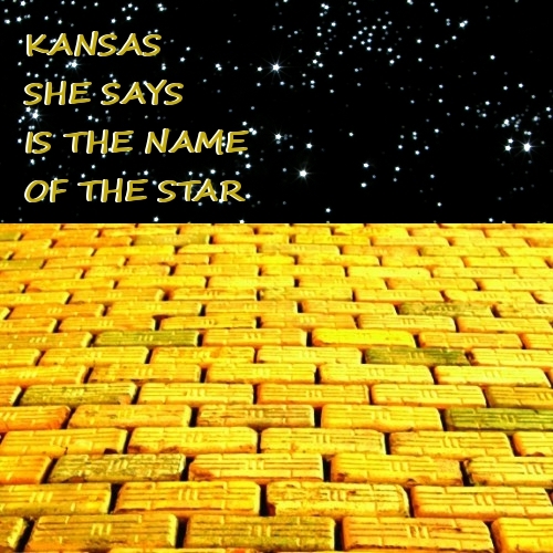 yellow brick road leading into an outer space/stars background