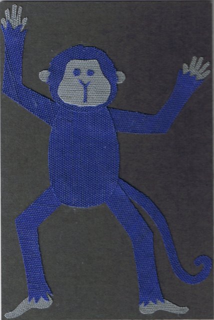 fuzzybluemonkey bookcloth monkey in light and dark blue