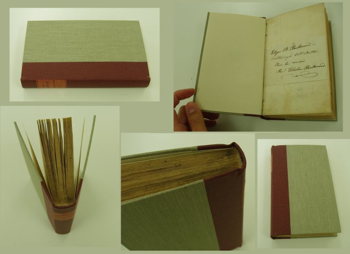 tight joint 5 images of a completed tight joint binding (maroon spine and light green boards)