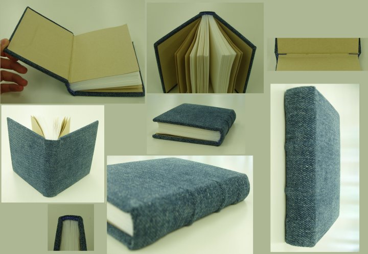 jean book 8 images of a book sewn on cords and endbands with a denim covering